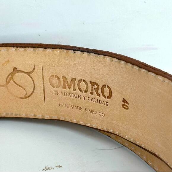 OMORO Handmade Leather Belt with Rhinestone Buckle - Leather & Silver Hardware main image 6